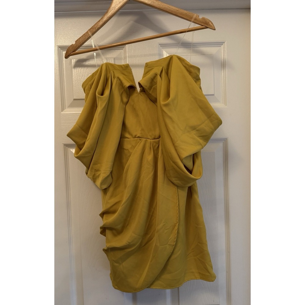 DO+BE Mini Dress Women Size S Mustard Yellow Draped Puff Sleeve GY0627 NEW